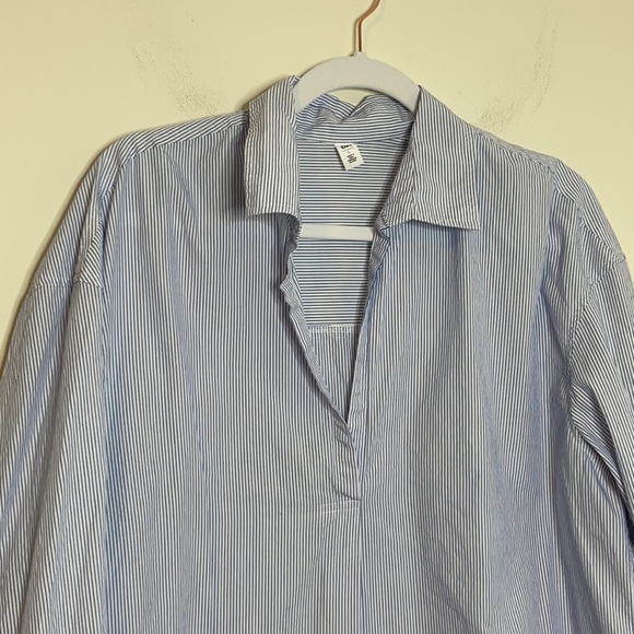 BP Blue and White Striped Tie Knot Cuffs Blouse - Picture 2 of 8